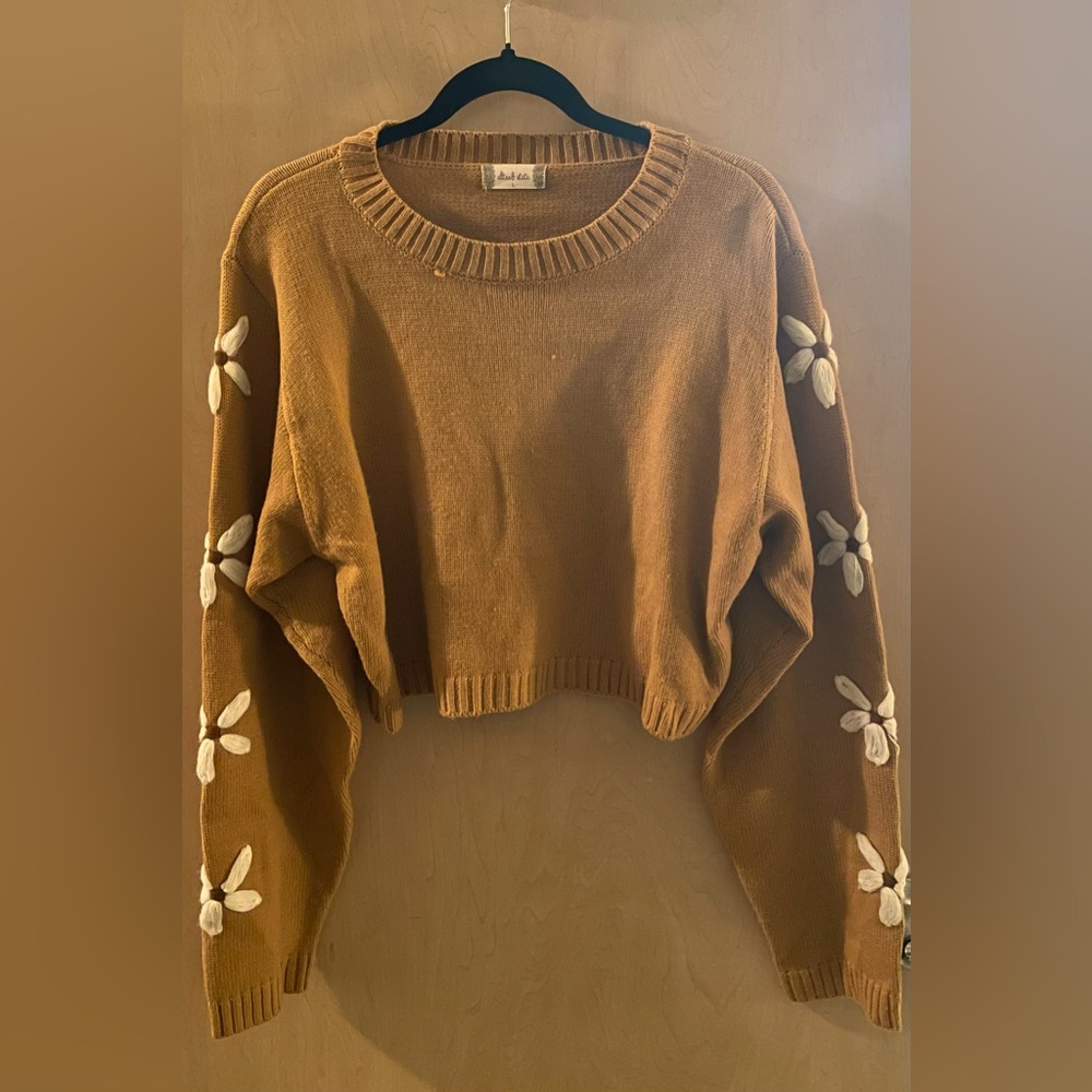 Embroidered Knit Cropped Sweater
